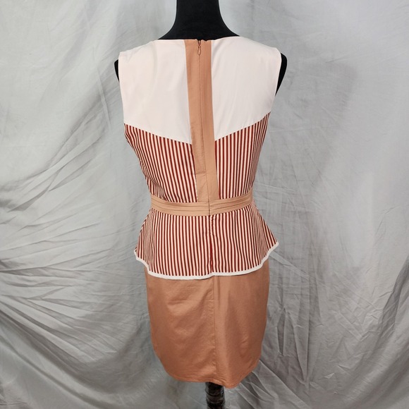 ESLEY Size Medium Candy Striper Peplum Colorblock Career Casual Sheath Dress EUC - Picture 2 of 8